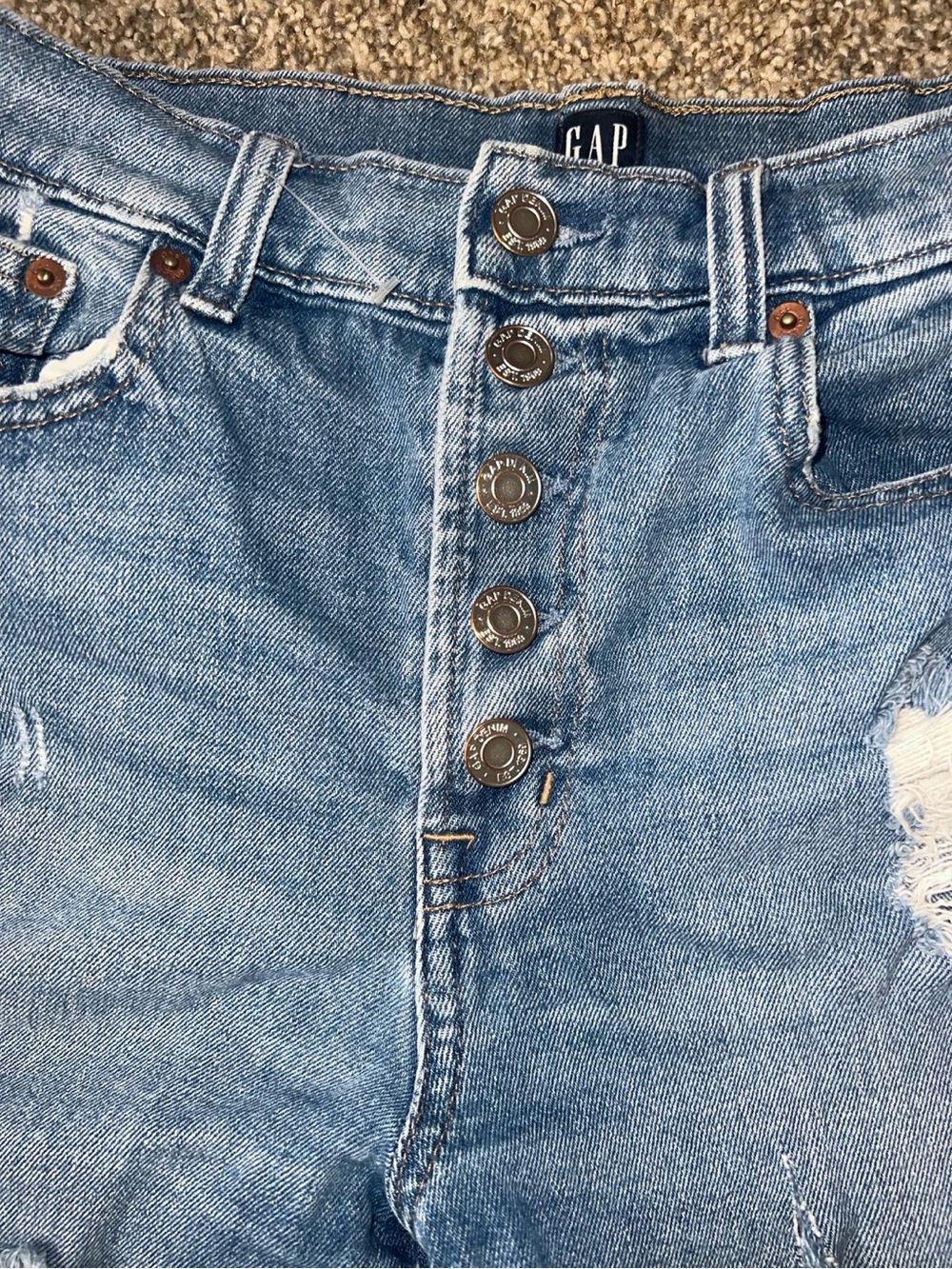 Y2K High Rise Button Fly Distressed Denim Shorts Size 3/4 Short Light Wash - Picture 3 of 4